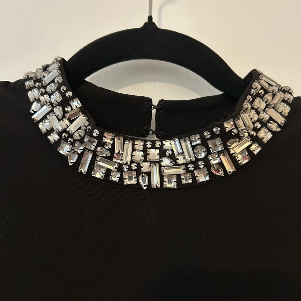 Black Embellished Crystal Collar Necklace cocktail dress.